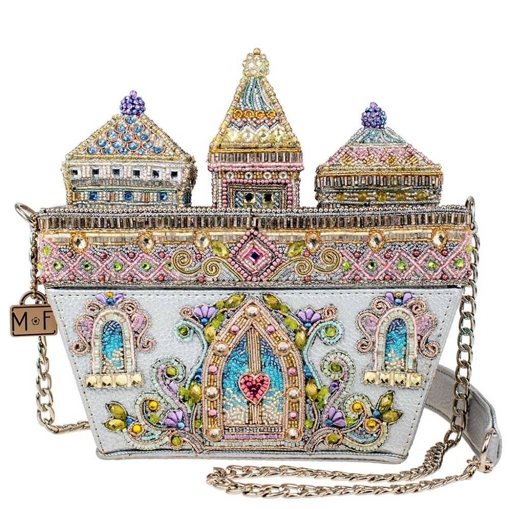 Mary Frances Castles in The Air Beaded Handbag Magnetic Silver Gold Bag Purse NW